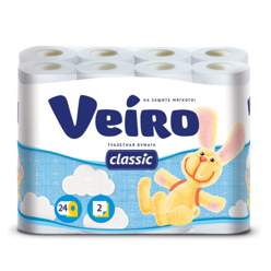 Бумага туалетная VEIRO Classic 2сл, 24рул/упак, белая