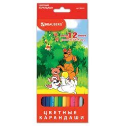 Карандаши цветные BRAUBERG "My lovely dogs", 12 цветов, заточенные, картонная упаковка, 180531