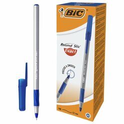 Ручка шариковая с грипом BIC "Round Stic Exact", СИНЯЯ, корпус серый, узел 0,7 мм, линия письма 0,28 мм, 918543